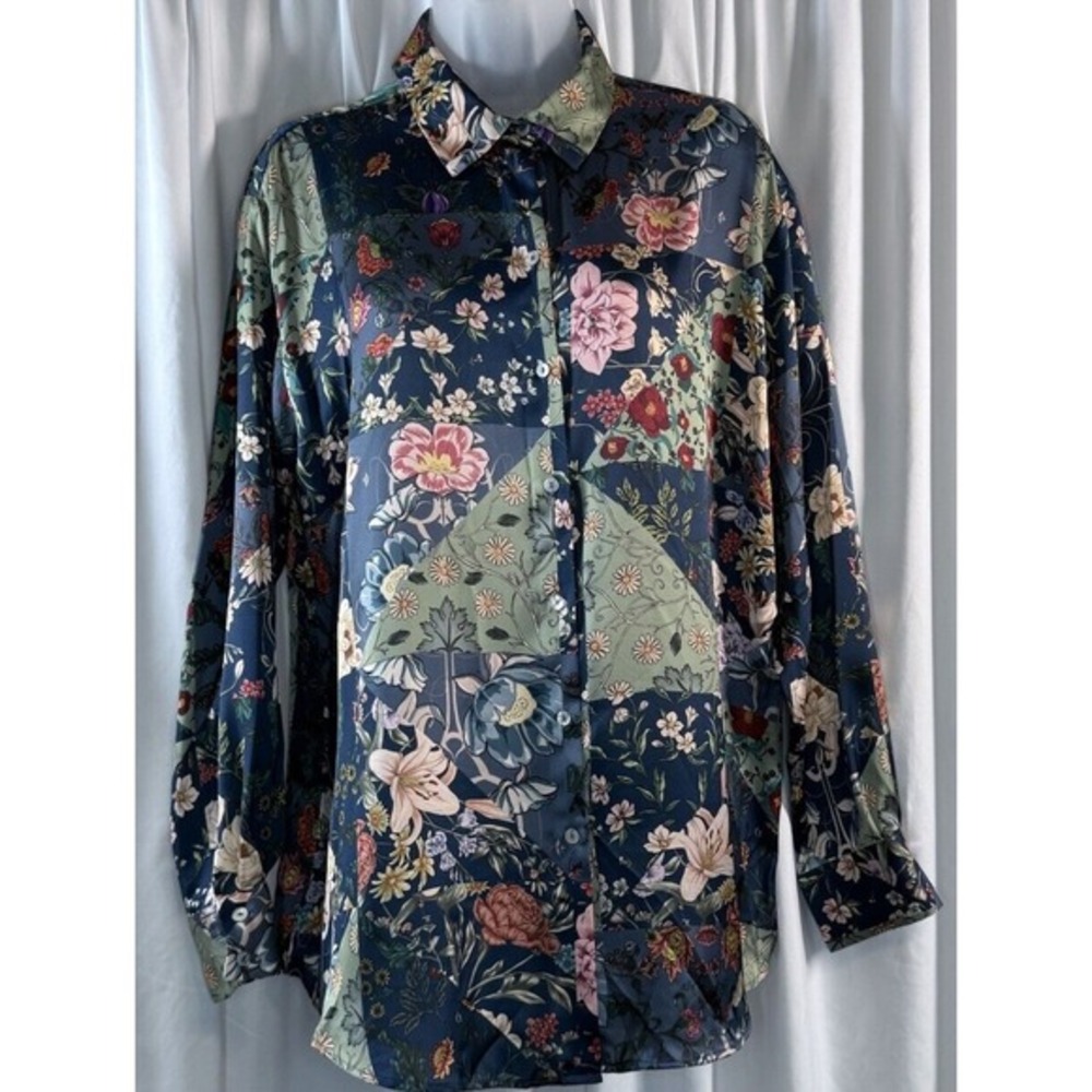 Zara Floral Patchwork Print Button Down Long Slee… - image 2